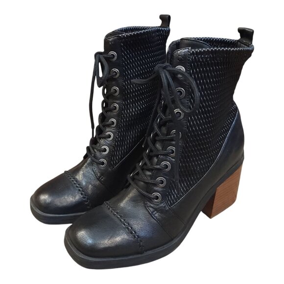 Kelsi Dagger Weaver Black Leather Heeled Lace-up Ankle Boots Women's 7.5 M - Picture 5 of 14